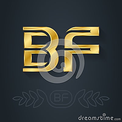 B and F initial golden logo. BF - Metallic icon or logotype template. Design element with lineart option. Gold Vector Illustration