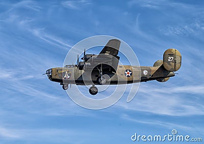 B-24 heavy bomber `Diamond Lil` flying in the Commemorative Air Forceâ€™s Wings Over Dallas WWII Airshow November 12th, 2022. Editorial Stock Photo