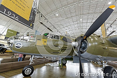 B-25J Mitchell Bomber on Display at Museum Editorial Stock Photo