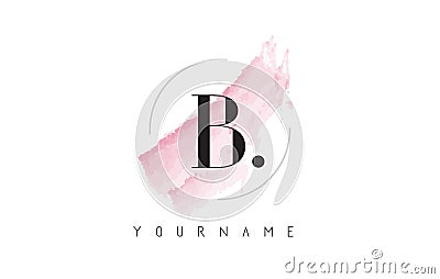 B Letter Logo with Pastel Watercolor Aquarella Brush. Vector Illustration