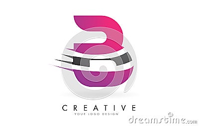 B Letter Logo with Pink and Grey Colorblock Design and Creative Cut Vector Illustration