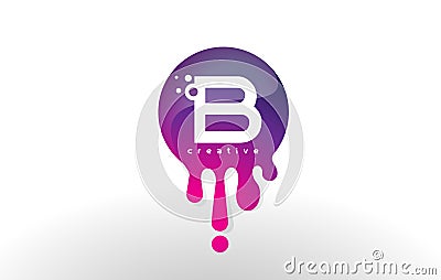 B Letter Splash Logo. Purple Dots and Bubbles Letter Design Vector Illustration