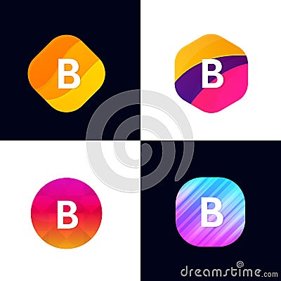 B letter vector company icon signs flat symbols logo set Vector Illustration