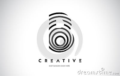B Lines Warp Logo Design. Letter Icon Made with Black Circular Lines Vector Illustration