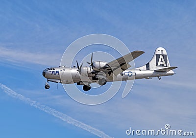 B-29 strategic bomber `FIFI` flying in the Commemorative Air Forceâ€™s Wings Over Dallas WWII Airshow November 12th, 2022. Editorial Stock Photo