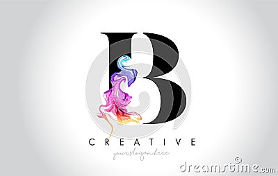 B Vibrant Creative Leter Logo Design with Colorful Smoke Ink Flo Vector Illustration