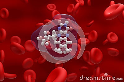 B2 vitamin (Riboflavin) structure in the blood flow – ball and stick closeup view 3d illustration Stock Photo