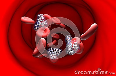 B2 vitamin (Riboflavin) structure in the blood flow – ball and stick section view 3d illustration Stock Photo