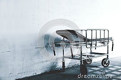 B&W Closeup of a hospital bed,mobile hospital bed Stock Photo