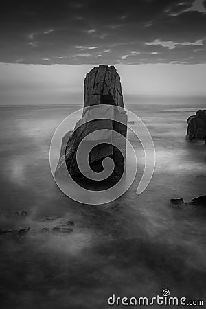 B&W Rock Formation `Palikari` in the ancient town of Sozopol, Bulgaria Stock Photo