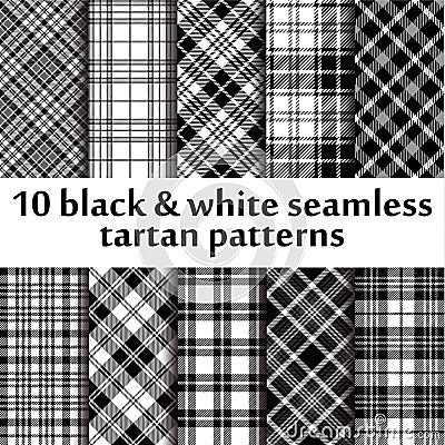 10 b&w seamless tartan patterns Vector Illustration