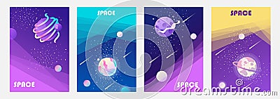 Cosmos, universe and sky. Milky Way. Set of colorful templates for tickets, flyers, banners, posters, covers. Stock Photo