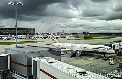 BA planes parked at London Heathrow Terminal 5 Editorial Stock Photo