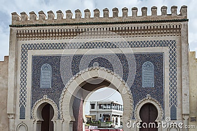 Bab Bou Jeloud gate The Blue Gate located at Fez Editorial Stock Photo