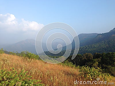 Baba Budangiri, a mountain range in the Western Ghats, lead up to Mullayanagiri Peak Stock Photo