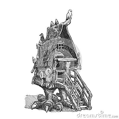 Baba Yaga`s chicken-legged hut Vector Illustration