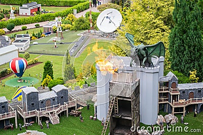 BABBACOMBE, TORQUAY, ENGLAND- 26 June 2021: Dragon breathing fire at Babbacombe Model Village Editorial Stock Photo