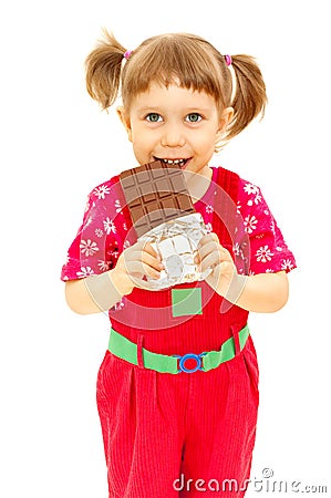 The babe eats chocolate Stock Photo