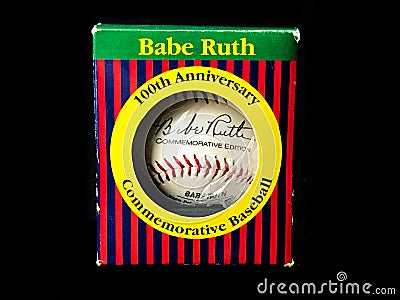 Babe Ruth Commemorative 100th Birthday Autographed ball Editorial Stock Photo
