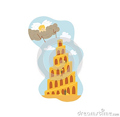Babel Tower Bible story isolated on white Vector Illustration