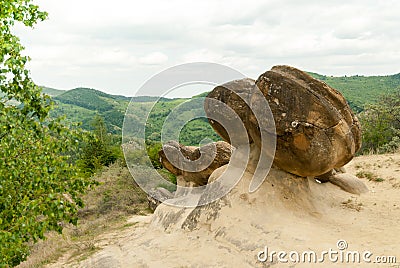 Babele de la ulmet geologic formation of round shape rocks known as trovanti remains of prehistoric sea bed in romania in buzau c Stock Photo