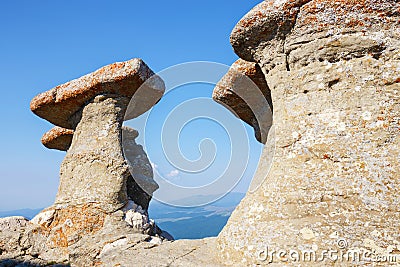 Babele - Geomorphologic rocky structures in Bucegi Mountains Stock Photo