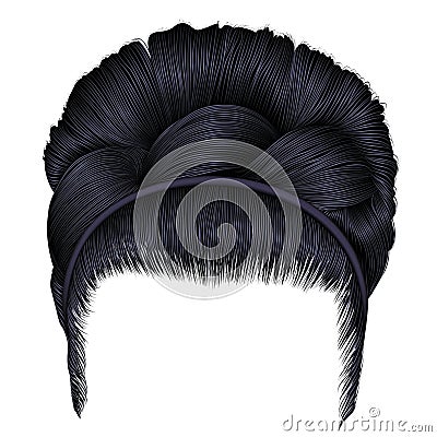 Babette of hairs with pigtail brunette black colors .women fashion.retro hairstyle . Vector Illustration