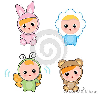 Babies Of Animal Suits Vector Illustration