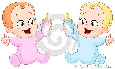 Babies with bottles Vector Illustration