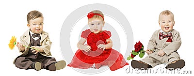 Babies Kids Well Dressed, Elegant Children with Flower, Fashion Stock Photo