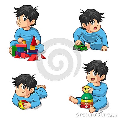 Babies Playing Toys Cartoon Character Vector Illustration