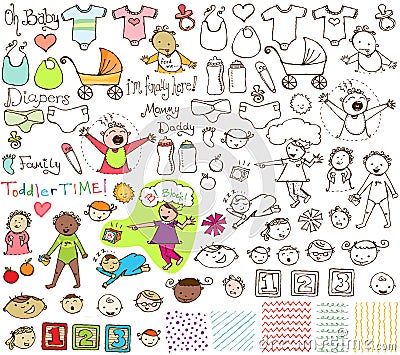 Babies and Toddlers Hand Drawn Vector Collection Vector Illustration