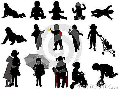 Babies and toddlers silhouettes collection Vector Illustration