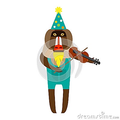 Baboon clown with violin Vector Illustration