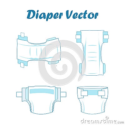Baby absorbent diaper set. Vector illustration Cartoon Illustration