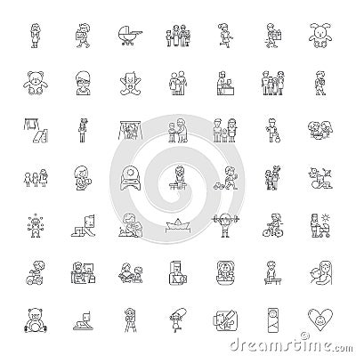 Baby activities linear icons, signs, symbols vector line illustration set Vector Illustration
