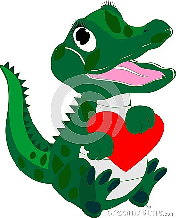 Baby alligator with a loving heart Vector Illustration