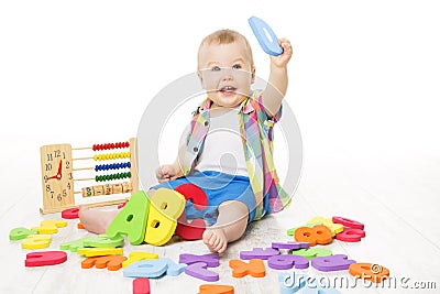 Baby Alphabet and Math Toys, Child Playing Abacus ABC Letters Stock Photo
