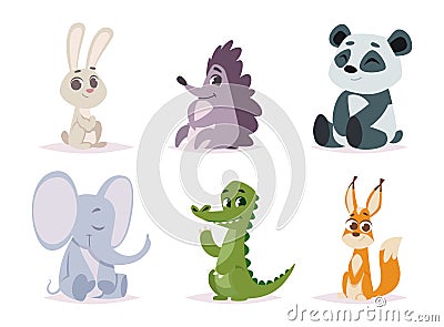 Baby animals. Cute happy funny wild little animals exact vector cartoon set isolated Vector Illustration