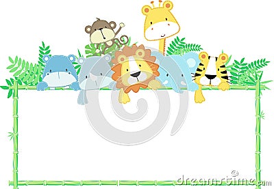 Baby animals frame Vector Illustration