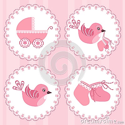 Baby arrival card. Design elements. Vector Illustration