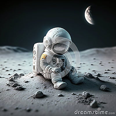 Baby astronaut left alone on the moon Cartoon Illustration