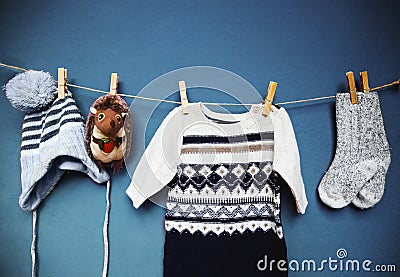 Baby autumn or winter fashion concept background. Stock Photo