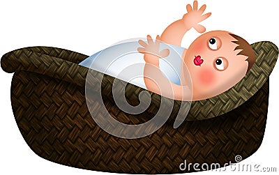 Baby in a Basket Cartoon Illustration