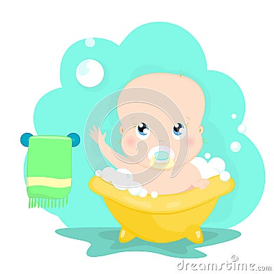 Baby in bath Vector Illustration