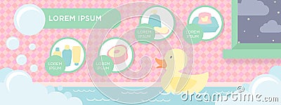 Baby Bath Items Banner Vector Illustration