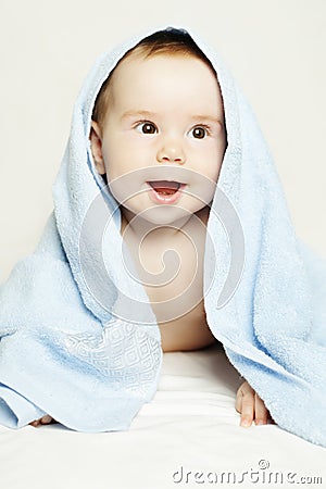 Baby after bath, parental care Stock Photo