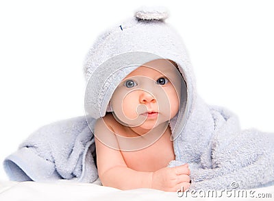 Baby in bath towel Stock Photo