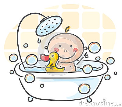 Baby in the bath Vector Illustration