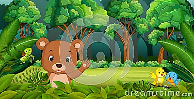 Baby Bear in the Forest Vector Illustration